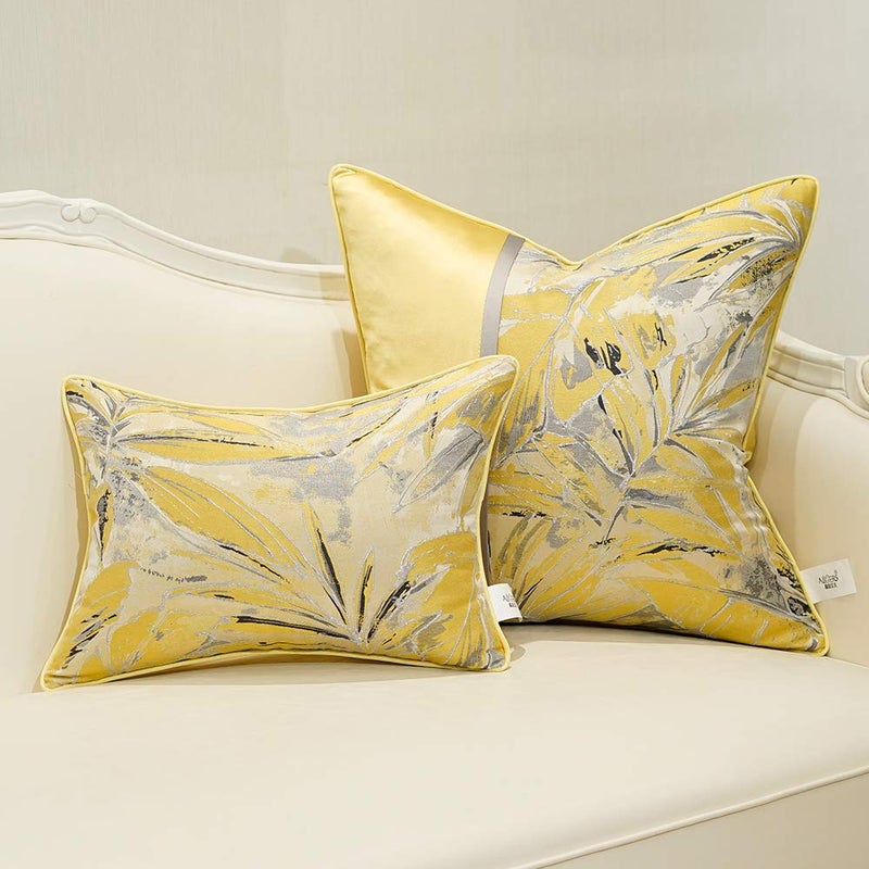 Avigers Square Cushion Covers High Precision Jacquard Modern Yellow Feathers Patchwork Throw Pillow Case Shell for Couch Sofa Home Decoration 18 X 18 Inches - Image 4